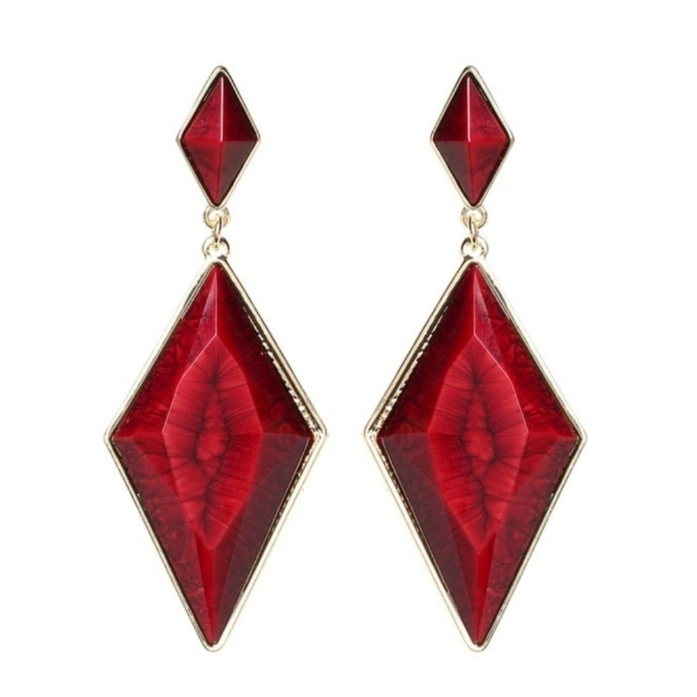 NWT Amrita Singh Red Wisteria Elegant Diamond Gold Drop Earrings